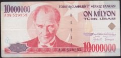 7.Emisyon 10 000 000 Lira A38 529352 Çok Temiz