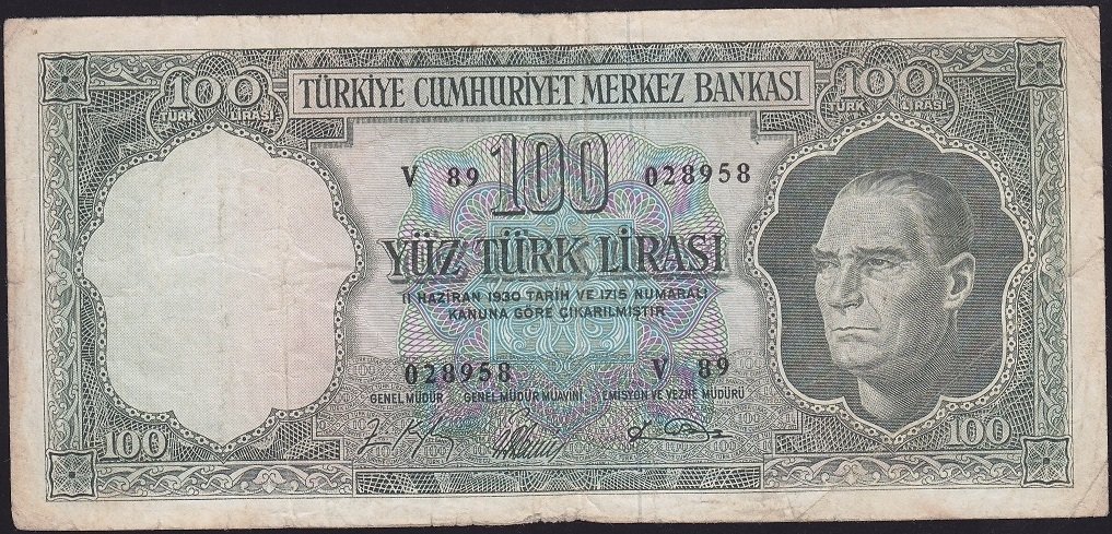 5.Emisyon 5.Tertip 100 Lira V89 028958 Çok Temiz