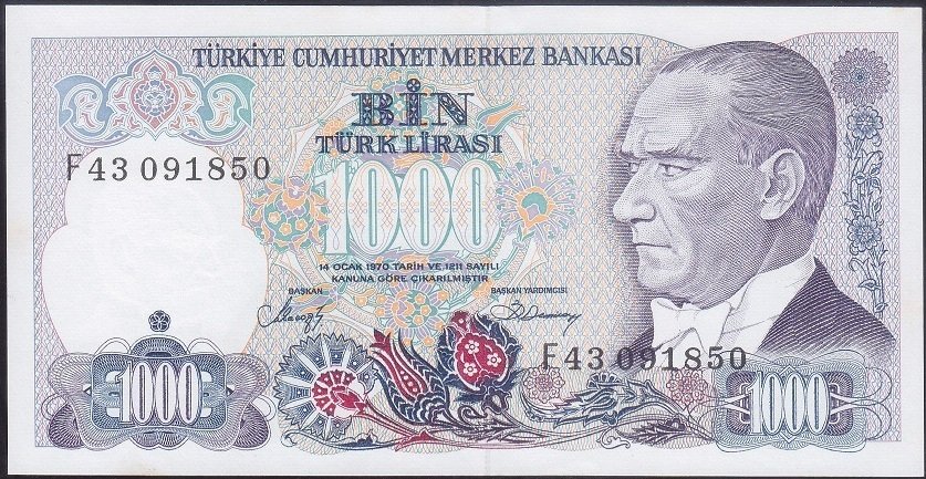 7.Emisyon 2.Tertip 1000 Lira F43 091850 Çilaltı Çil