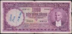 5.Emisyon 1.Tertip 1000 Lira C4 09862 Temiz