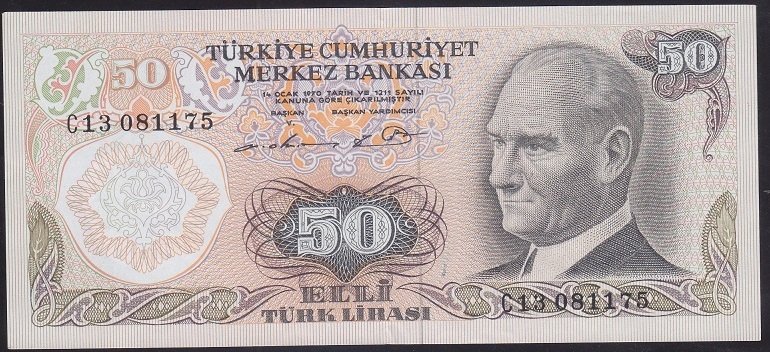 6.EMİSYON 1.TERTİP 50 LİRA C13 081175 ÇÇT +