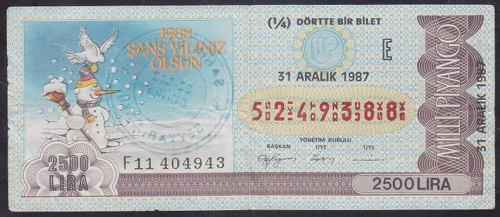 1987 31 ARALIK ÇEYREK BİLET E SERİSİ