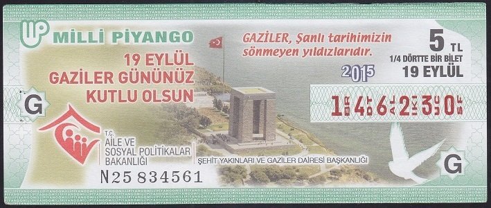 2015 19 EYLÜL ÇEYREK BİLET G SERİSİ