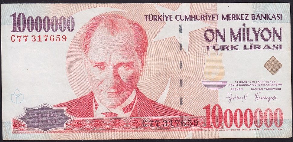 7.Emisyon 10 000 000 Lira C77 317659 Çok Temiz+
