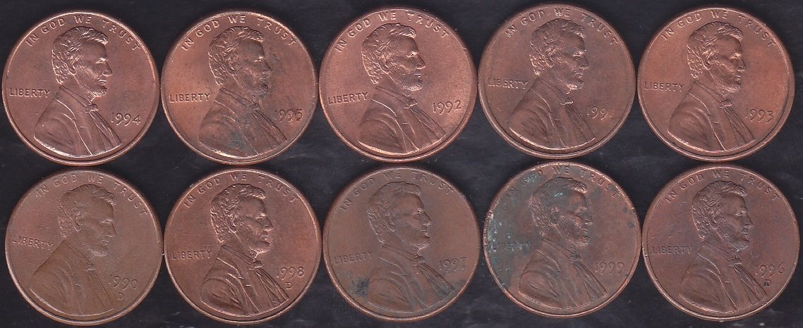Amerika 1 Cent 10 Adet 1990-1999 - 1990 lı Yıllar Tam Takım