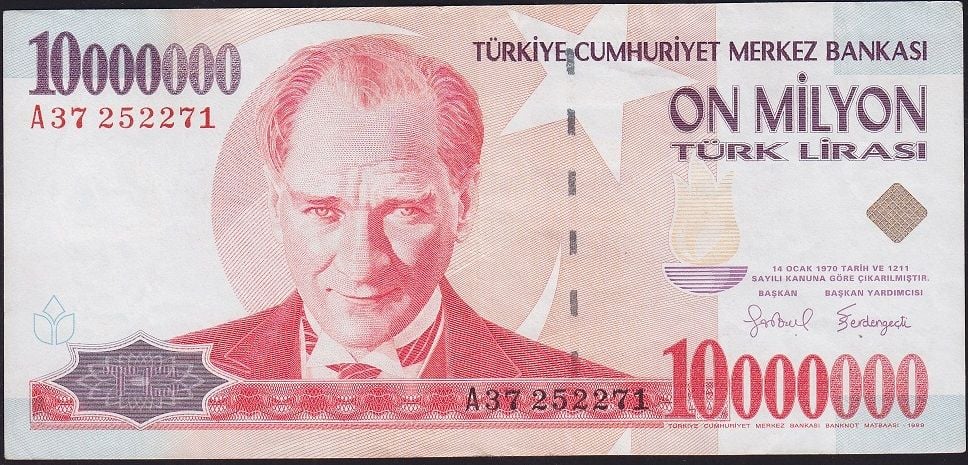 7.Emisyon 10 000 000 Lira A37 252271 Çok Çok Temiz