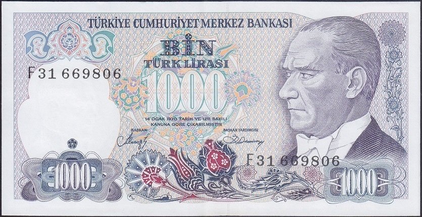 7.Emisyon 2.Tertip 1000 Lira F31 669806 Çilaltı
