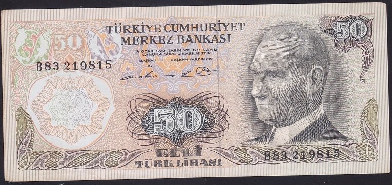 6.EMİSYON 1.TERTİP 50 LİRA B83 219815 ÇÇT +