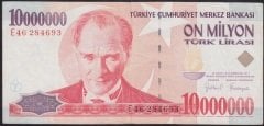 7.EMİSYON 10 000 000 LİRA E46 284693 ÇOK TEMİZ eski kağıt para fiyatları