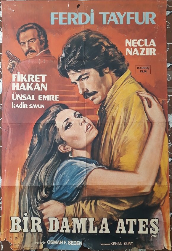 FERDİ TAYFUR - NECLA NAZIR - BİR DAMLA ATEŞ - FİLM AFİŞİ - ÇİZİM eski para
