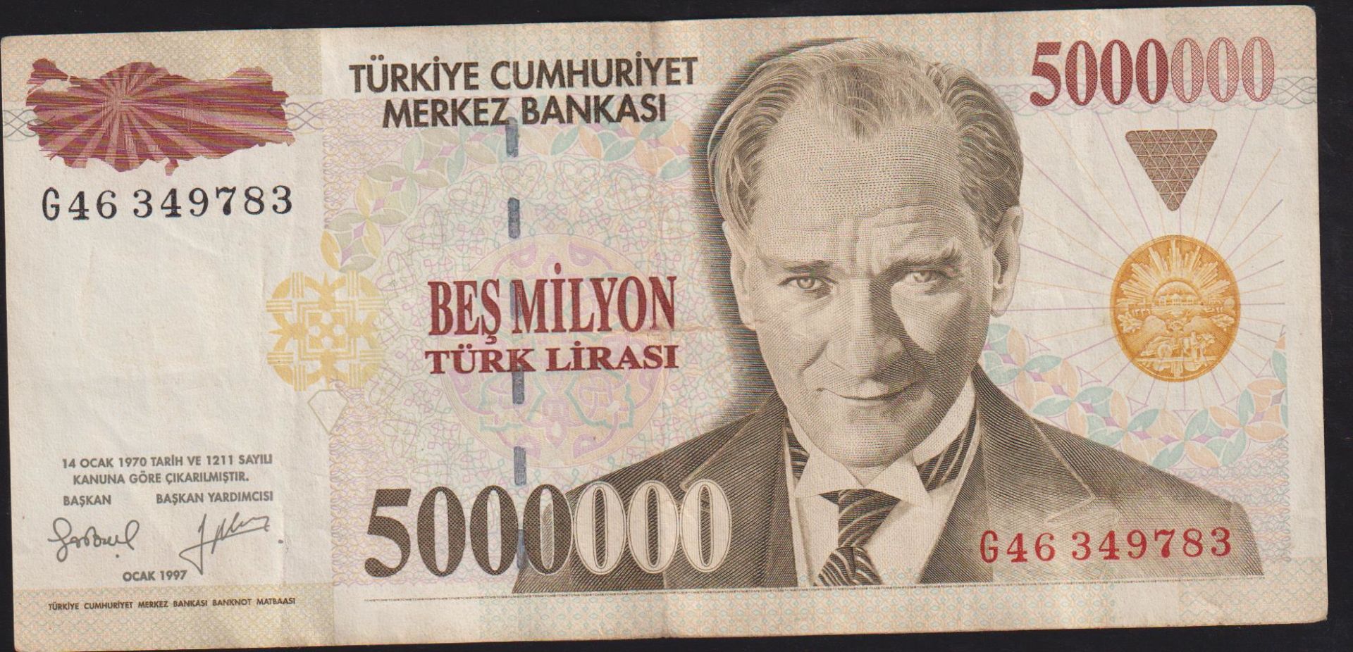 7.Emisyon 5 000 000 Lira G46 349783 Çok Temiz