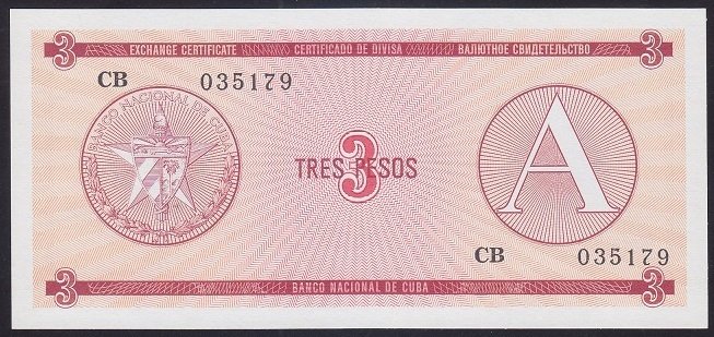Küba 3 Pesos 1985 Çil Pick fx2