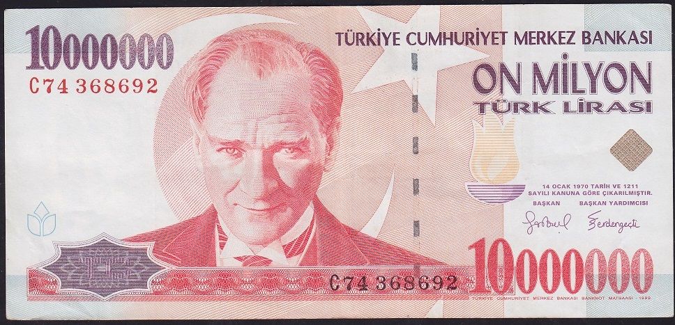 7.Emisyon 10 000 000 Lira C74 368692 Çok Temiz+