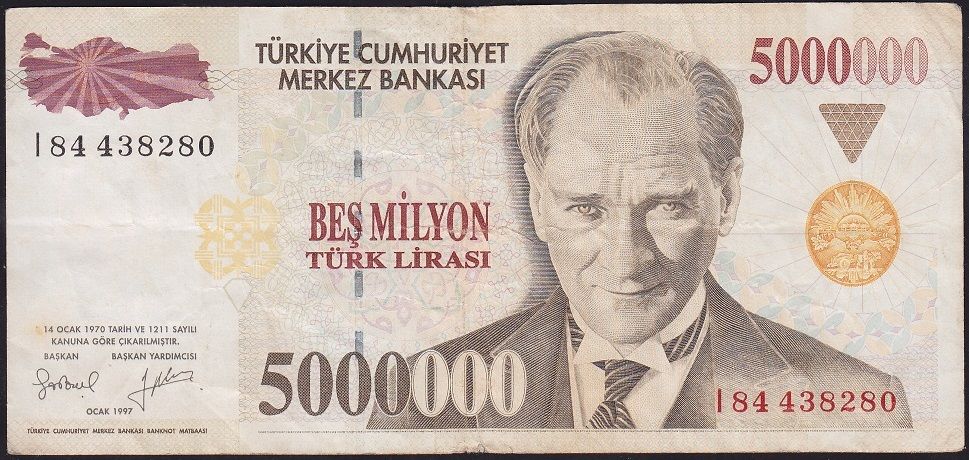 7.Emisyon 5 000 000 Lira I84 438280 Çok Temiz+