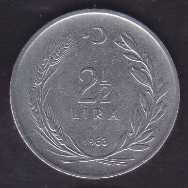 1963 Yılı 2.5 Lira Düz