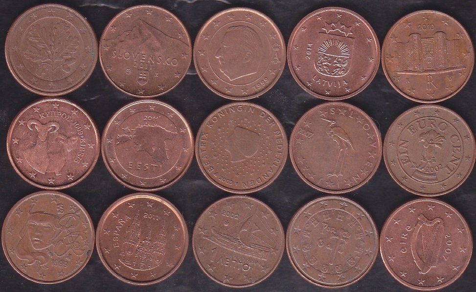 Avrupa Birliği 1 Euro Cent 15 Adet Farklı