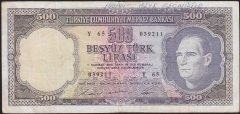 5.Emisyon 4.Tertip 500 Lira Y65 039211 Çok Temiz