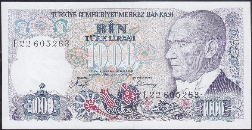 7.Emisyon 2.Tertip 1000 Lira F22 605263 Çil
