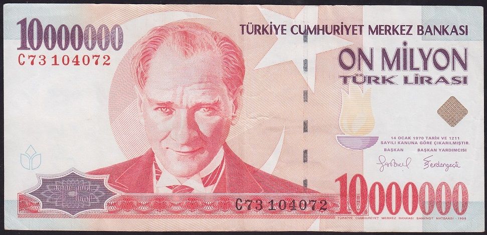 7.Emisyon 10 000 000 Lira C73 104072 Çok Temiz+