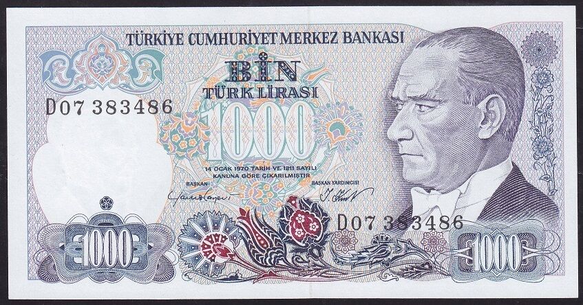 7.Emisyon 1.Tertip 1000 Lira D07 383486 Çil