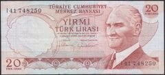 6.Emisyon 4.Tertip 20 Lira I41 748250 Çok Temiz+
