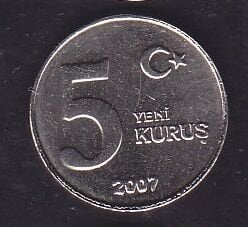 2007 Yılı 5 Yeni Kuruş Çil