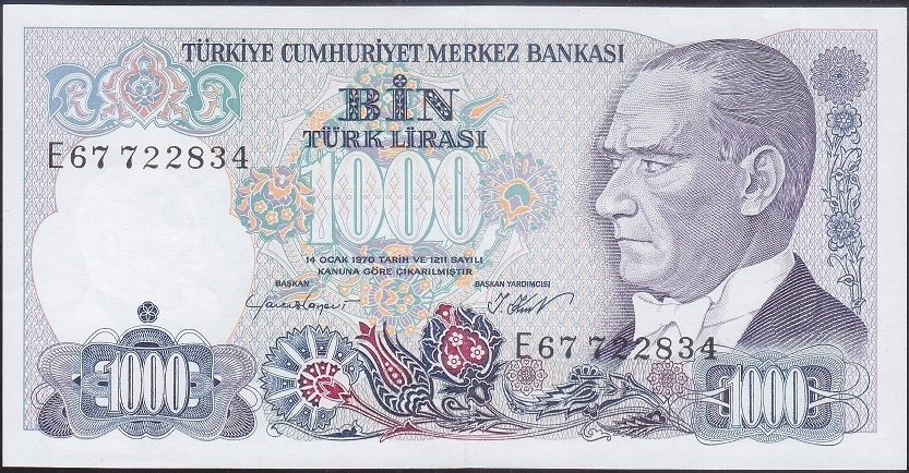 7.Emisyon 1.Tertip 1000 Lira E67 722834 Çilaltı Çil