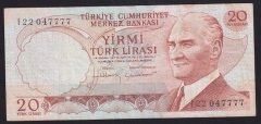6.EMİSYON 4.TERTİP 20 LİRA I22 047777 ÇOK TEMİZ