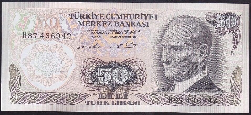6.EMİSYON 1.TERTİP 50 LİRA H87 436942 ÇİL