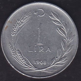 1968 Yılı 1 Lira Ters