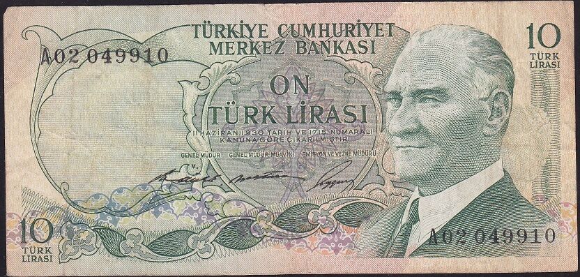 6.Emisyon 1.Tertip 10 Lira A02 049910 Çok Temiz