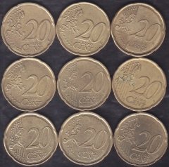 Avrupa Birliği 20 Euro Cent 9 Adet Farklı