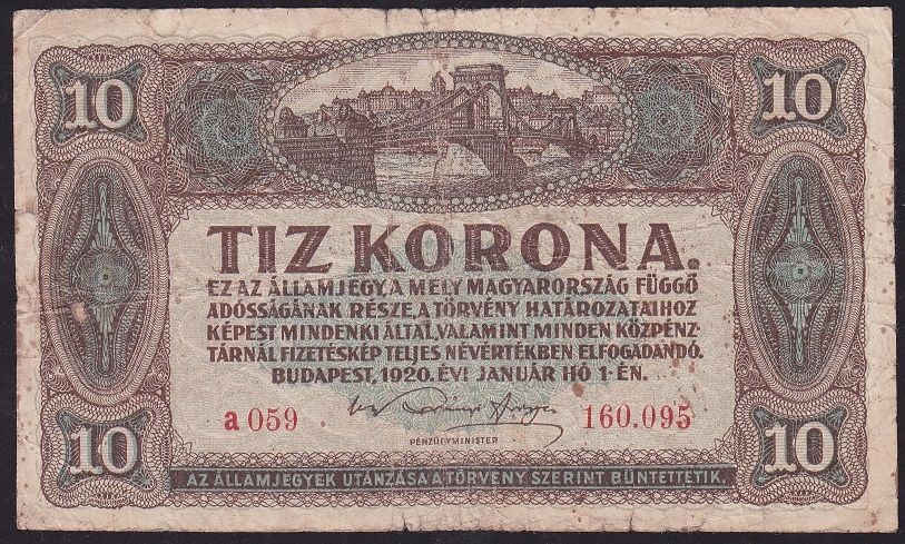 Macaristan 10 Korona 1920 Temiz