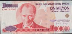 7.Emisyon 10 000 000 Lira F20 773965 Çok Çok Temiz+
