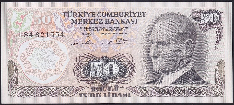 6.EMİSYON 1.TERTİP 50 LİRA H84 621554 ÇİL