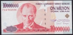 7.EMİSYON 10 000 000 LİRA F14 761836 ÇİLALTI ÇİL (BANDROL BASKISI İZ YAPMIŞ) eski kağıt para fiyatları