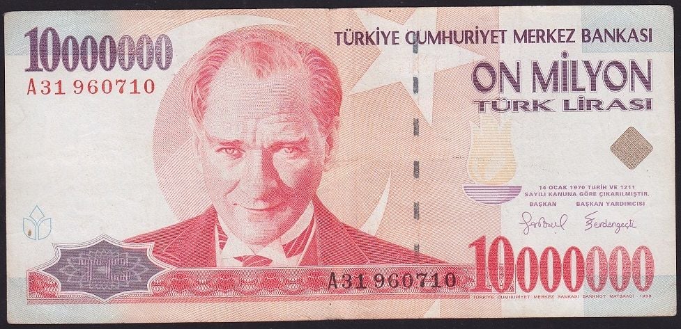 7.Emisyon 10 000 000 Lira A31 960710 Çok Temiz