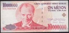 7.Emisyon 10 000 000 Lira A31 960710 Çok Temiz