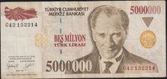 7.Emisyon 5 000 000 Lira G42 152214 Çok Temiz