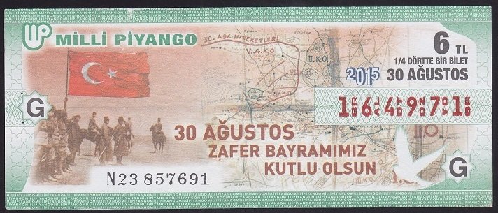 2015 30 AĞUSTOS ÇEYREK BİLET G SERİSİ