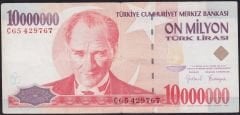 7.Emisyon 10 000 000 Lira C65 429767 Çok Temiz