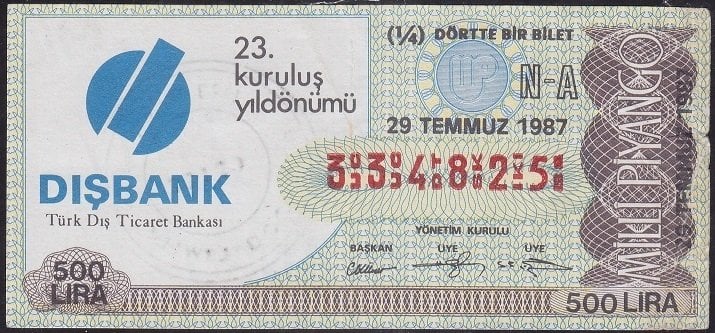 1987 29 Temmuz Çeyrek Bilet - N-A Serisi