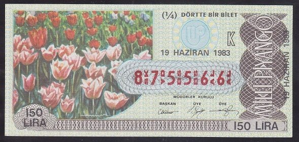 1983 19 HAZİRAN ÇEYREK BİLET K SERİSİ