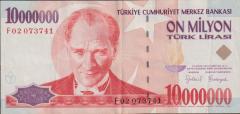 7.Emisyon 10 000 000 Lira F02 073741 Çok Temiz