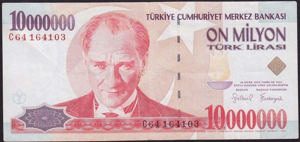 7.Emisyon 10 000 000 Lira C64 164103 Çok Temiz+