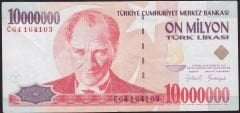 7.Emisyon 10 000 000 Lira C64 164103 Çok Temiz+