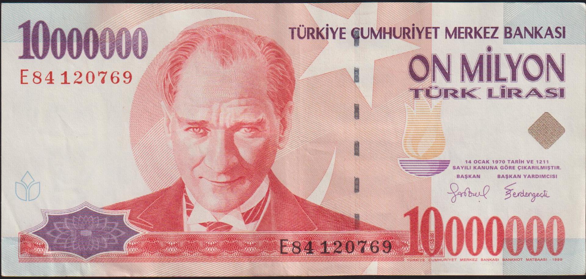 7.Emisyon 10 000 000 Lira E84 120769 Çok Çok Temiz+
