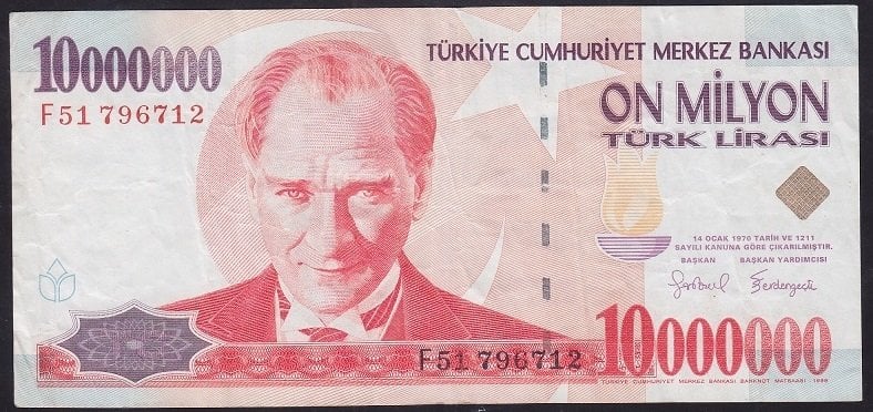7.EMİSYON 10 000 000 LİRA F51 796712 ÇOK TEMİZ +