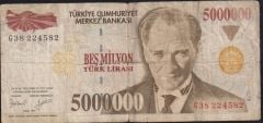 7.Emisyon 5 000 000 Lira G38 224582 Temiz