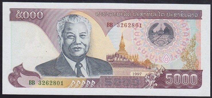 Laos 5000 Kip 1997 ÇİL Pick 34a